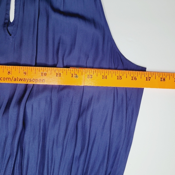 Ramy Brook Anna Dress Navy Blue Large Halter Neckline Smocked Waist Lace Accents - Picture 3 of 9